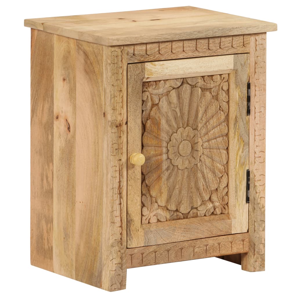 vidaXL Solid Mango Wood Bedside Table Carved Pattern Nightstand Side