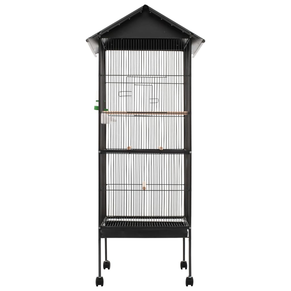 vidaXL Bird Cage with Roof Grey 66x66x155cm Steel Perches