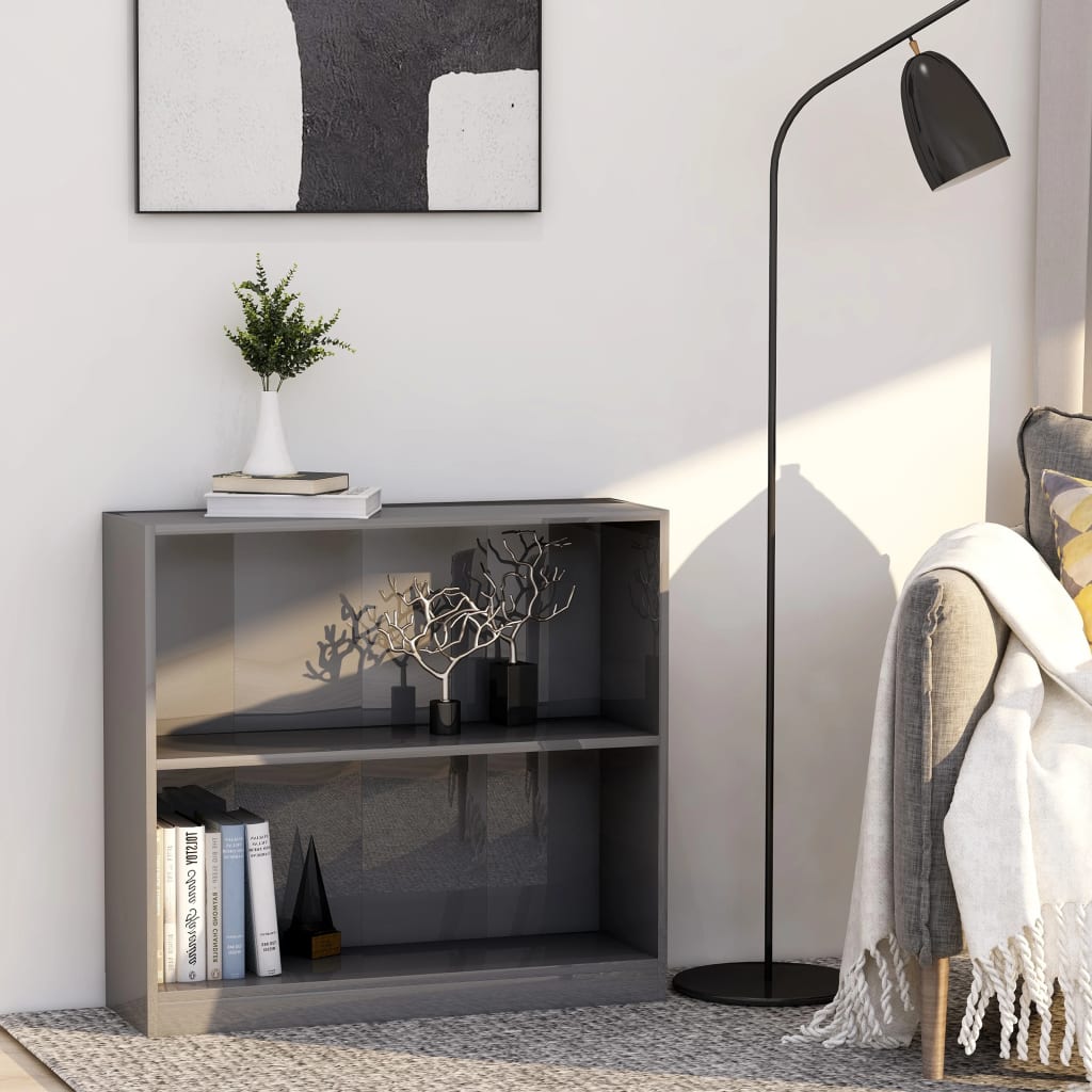 vidaXL Bookshelf High Gloss Grey 80x24x75cm Chipboard Display Bookcase