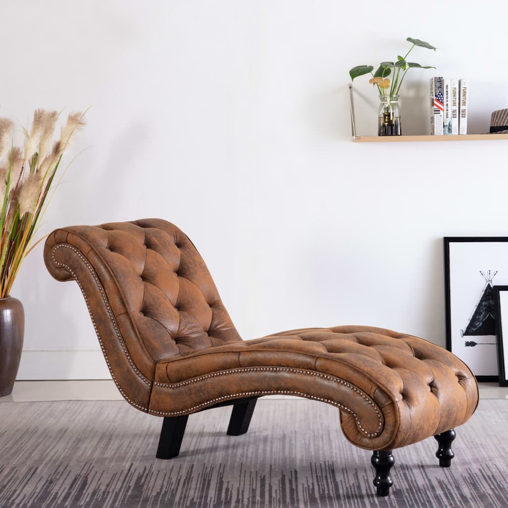 vidaXL Chaise Lounge Brown Faux Suede Leather Thick Padded Home Sleeper