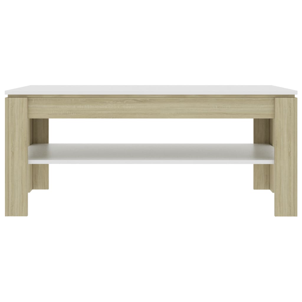 vidaXL Coffee Table White and Sonoma Oak 110cm Chipboard ...