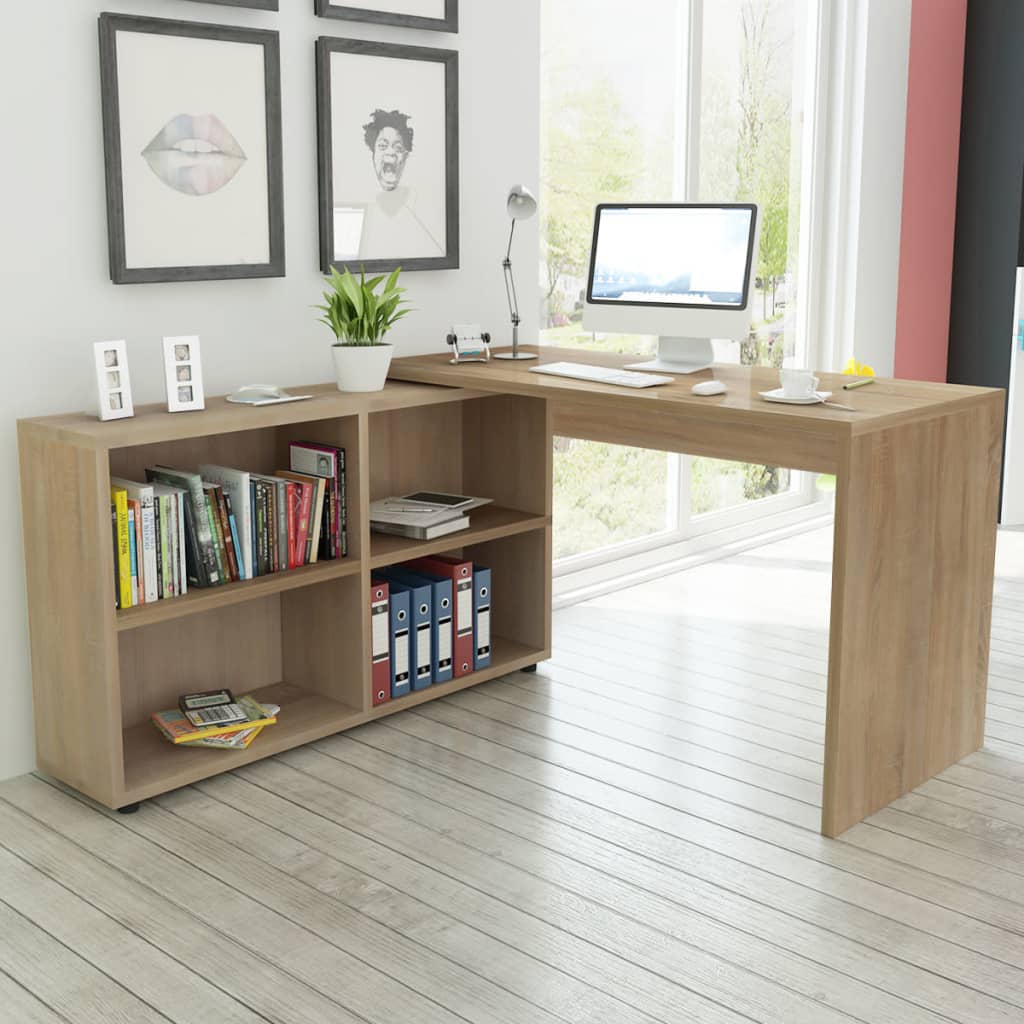 Vidaxl Corner Desk 4 Shelves Oak Home Study Computer Table With