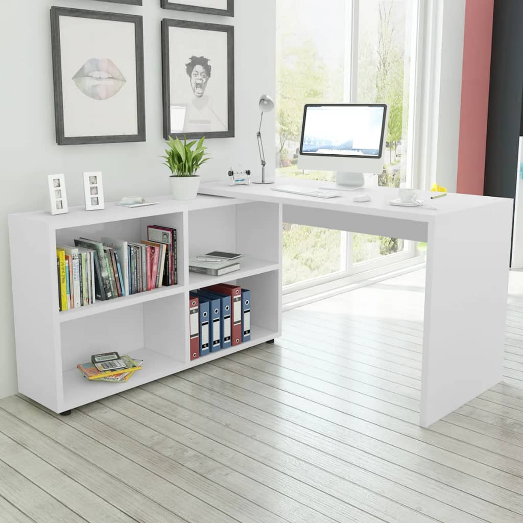 Vidaxl Corner Desk 4 Shelves White Study Computer Table With