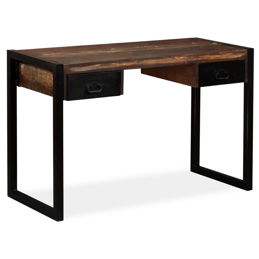 vidaXL Desk with 2 Drawers Solid Reclaimed Wood Steel Writing Console