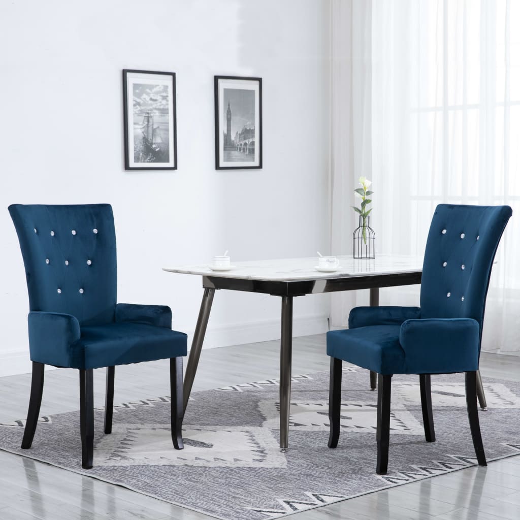 vidaXL Dining Chair with Armrests Dark Blue Velvet Padded High Back