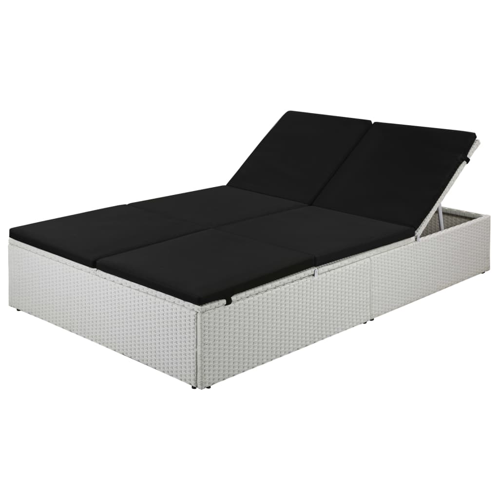 Vidaxl Double Sunlounger Poly Rattan 194x120x31cm White Outdoor Vidaxl Double Sunlounger Poly Rattan
