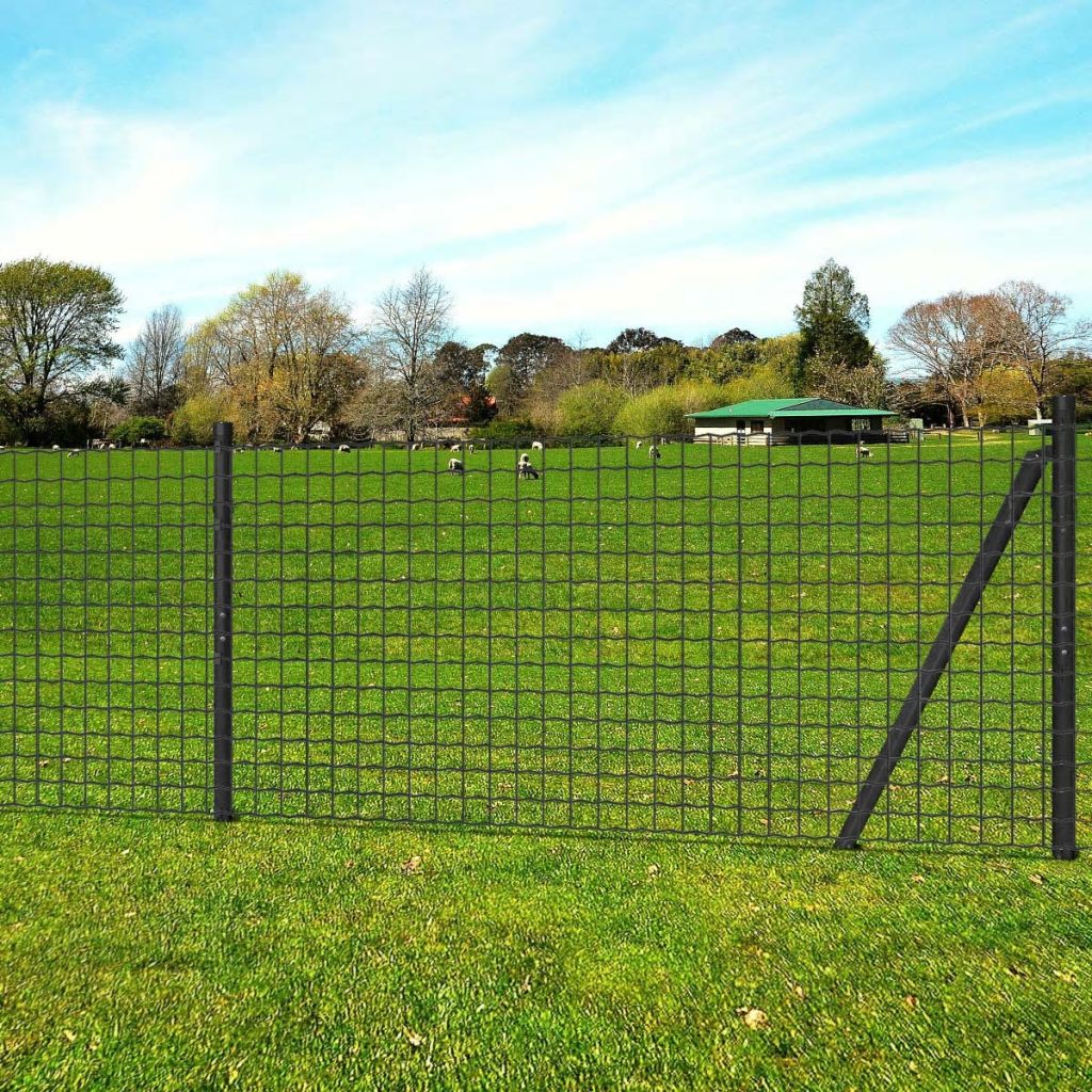 vidaXL Euro Fence Set 25x1m Steel Grey with Post Farm Wire Mesh Panel ...