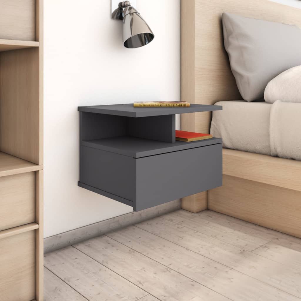 vidaXL Floating Nightstand High Gloss Grey Chipboard Bedside