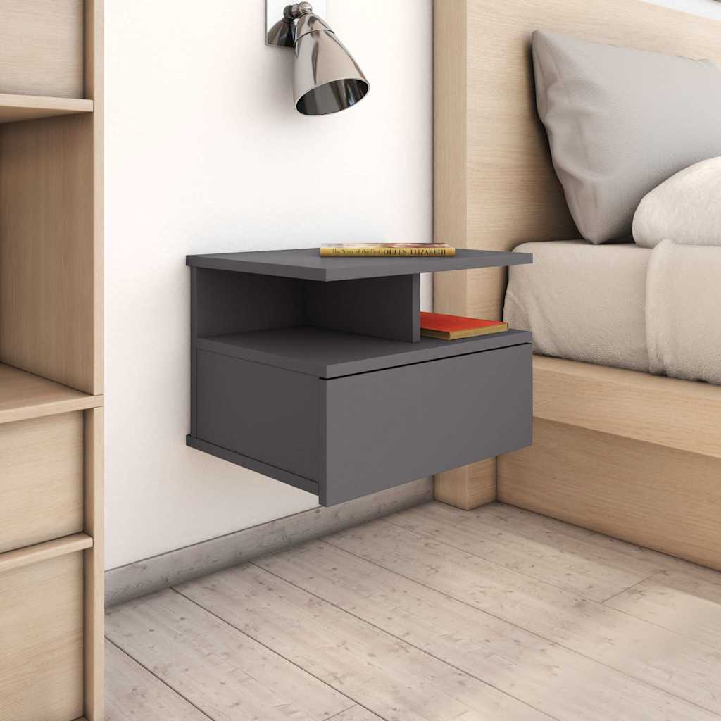 vidaXL Floating Nightstand High Gloss Grey Chipboard Bedside