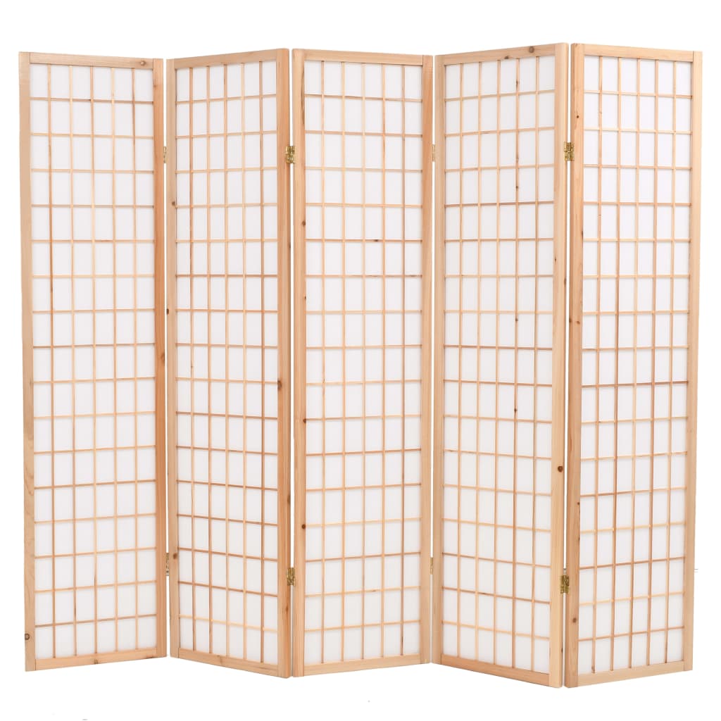vidaXL Folding 5Panel Room Divider Japanese Style 200x170cm Natural