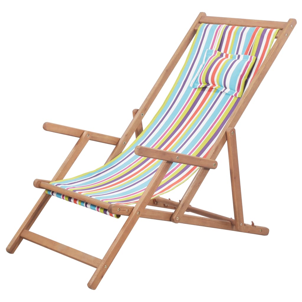 vidaXL Folding Beach Chair Fabric and Wooden Frame Multicolour Sun
