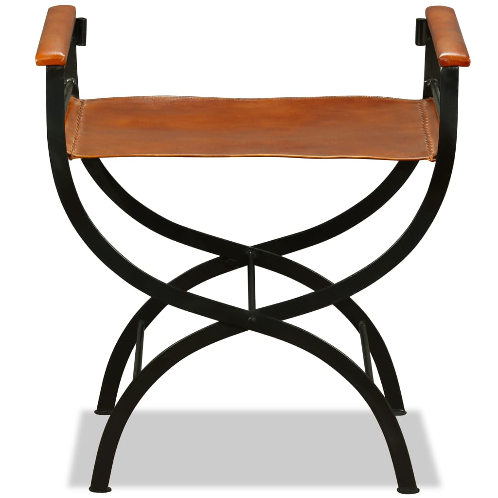 vidaXL Folding Chair Genuine Leather 59x48x77 cm Black and