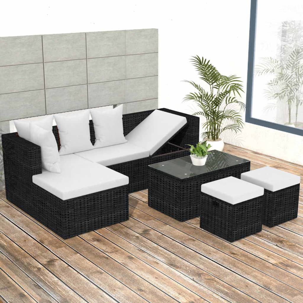 vidaXL Garden Lounge Set 12 Piece Poly Rattan Black Outdoor Sofa