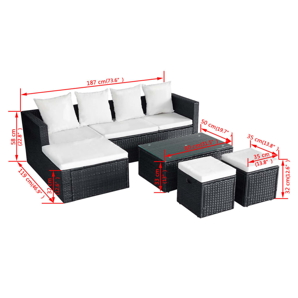 vidaXL Garden Lounge Set 12 Piece Poly Rattan Black Outdoor Sofa