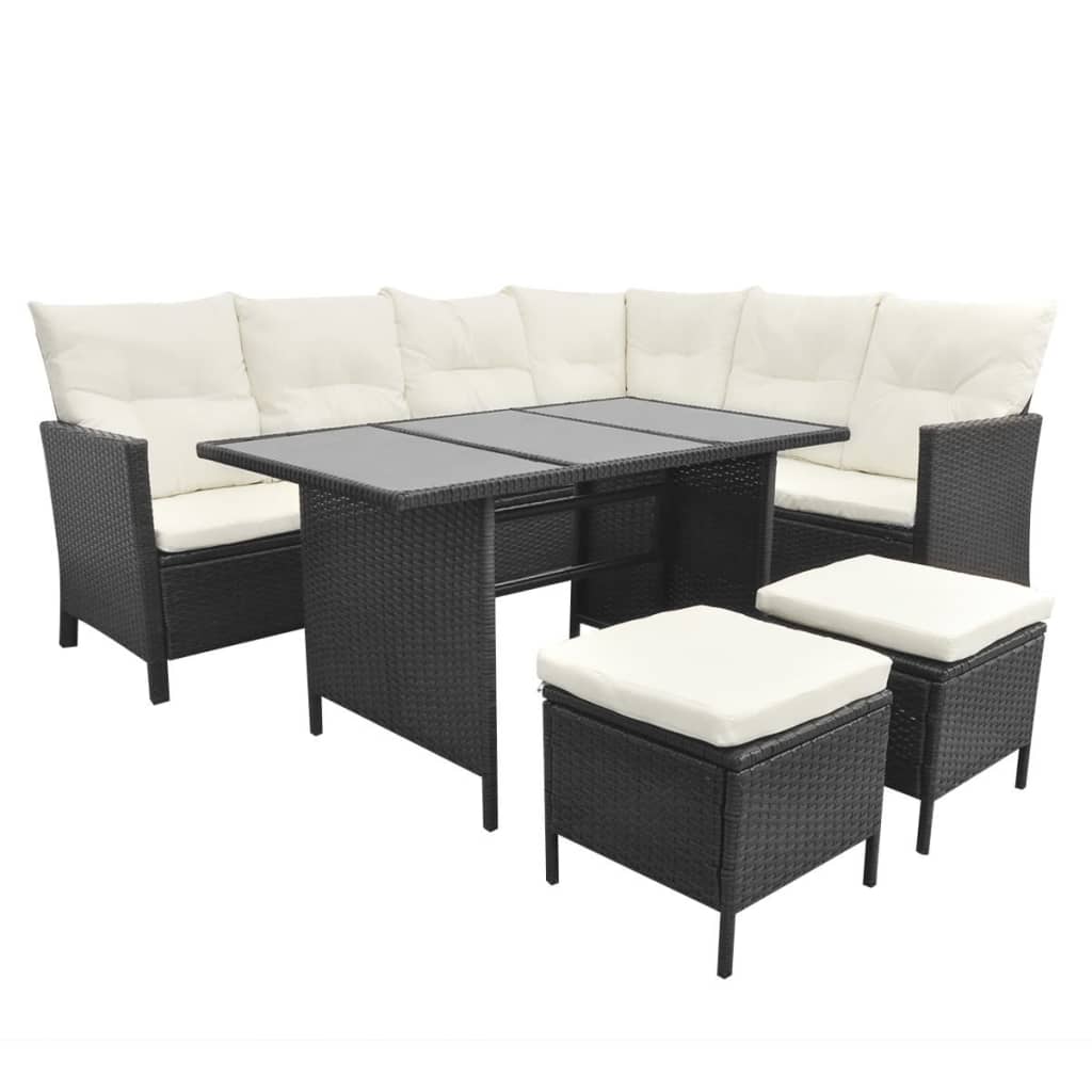 vidaXL Garden Lounge Set 14 pcs 8-Person Poly Rattan Black Sofa Table