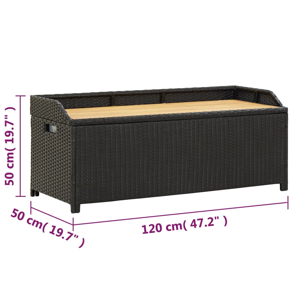vidaXL Garden Storage Bench 120cm Poly Rattan Black Weather Resistant