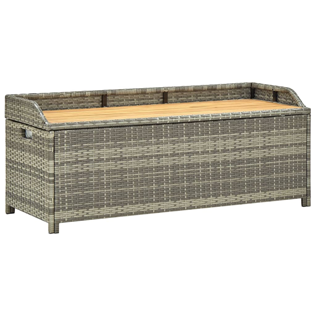vidaXL Garden Storage Bench Poly Rattan Grey Outdoor Seating Furniture