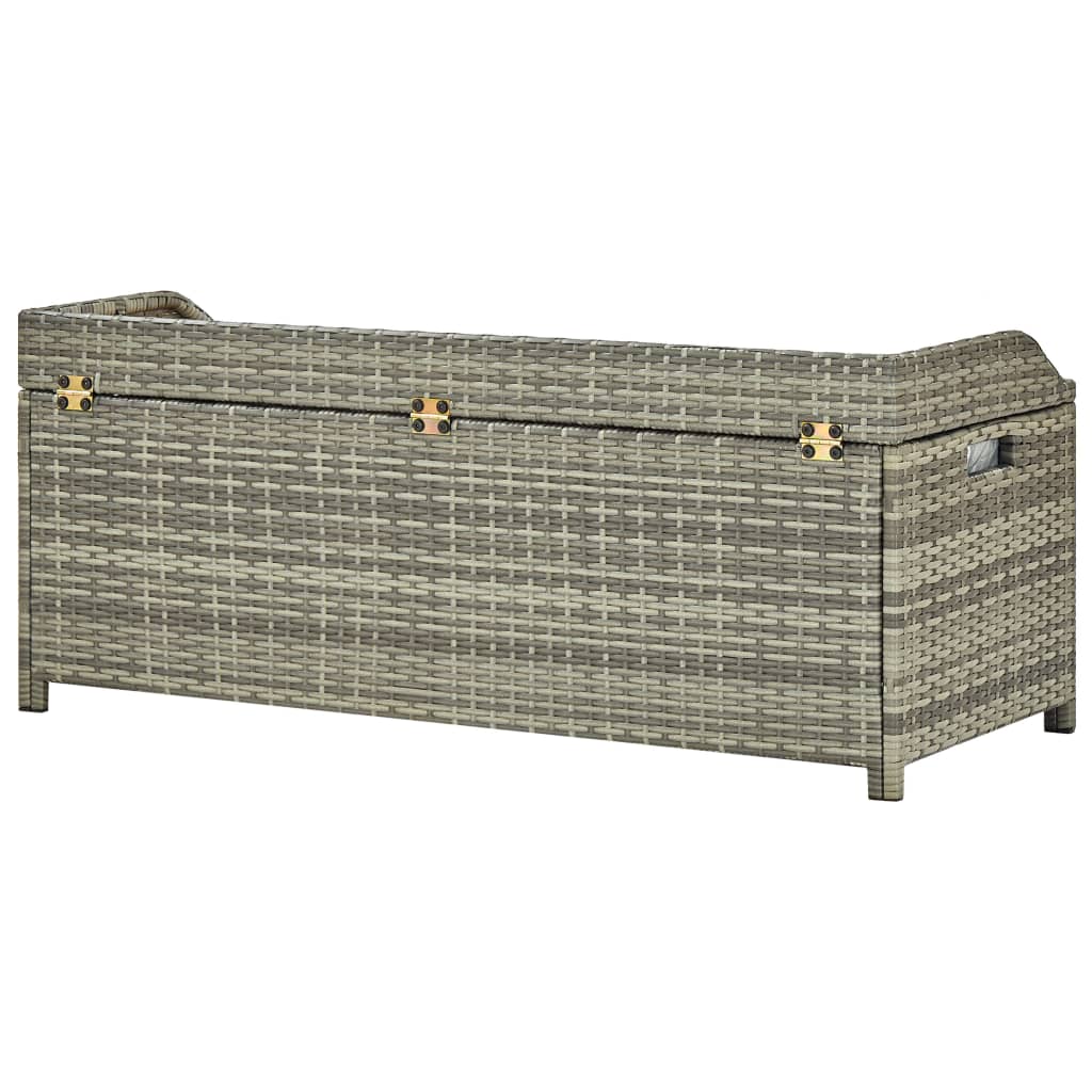 vidaXL Garden Storage Bench Poly Rattan Grey Outdoor Seating Furniture