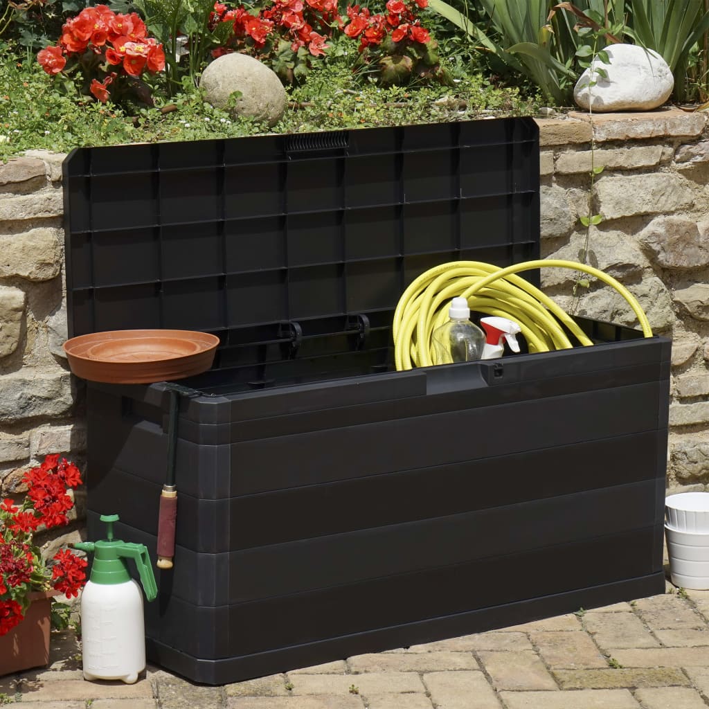 vidaXL Garden Storage Box Black Plastic Deck Storage Container Patio