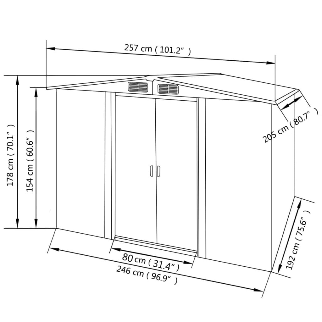 vidaXL Garden Storage Shed Green Metal 257x205x178cm Tool 