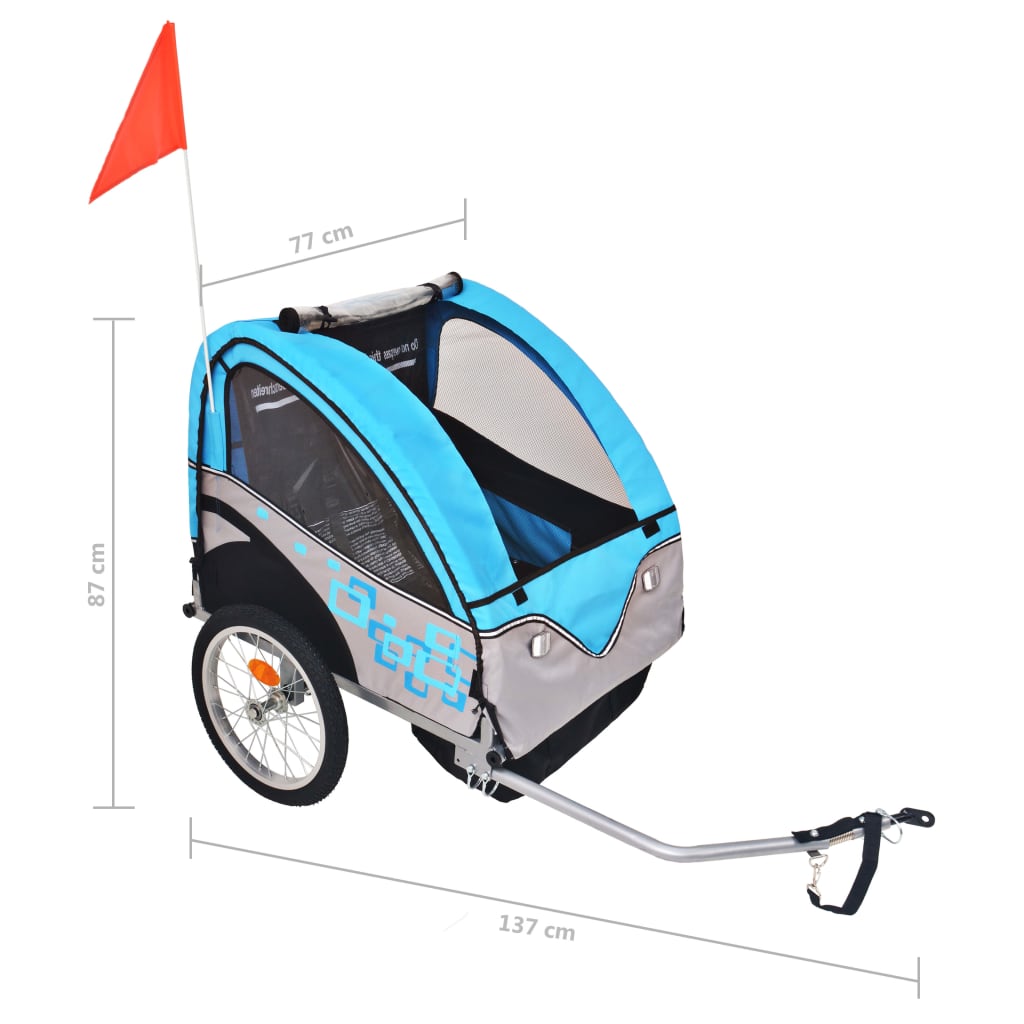 vidaXL Kids' Bicycle Trailer Grey and Blue 30kg Folding Child Bike