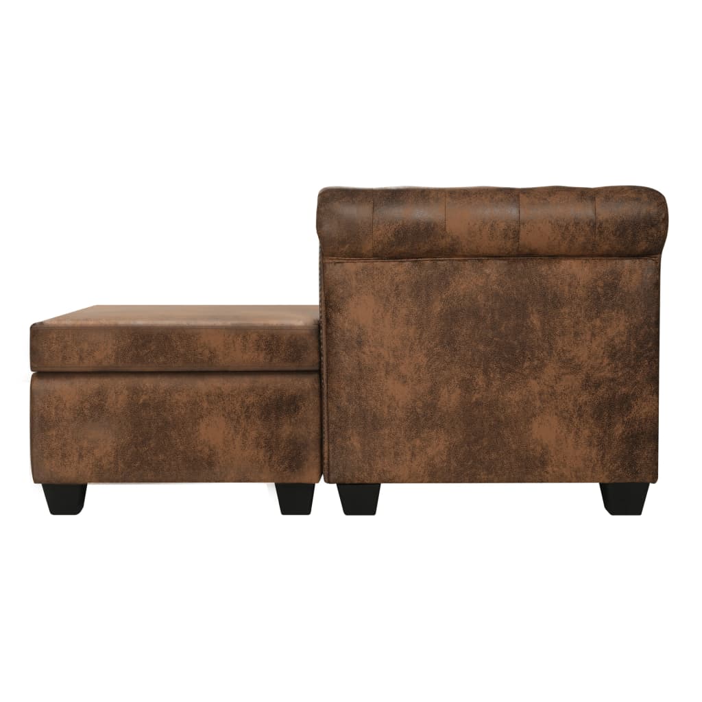 Vidaxl L Shaped Chesterfield Sofa Artificial Suede Leather Brown