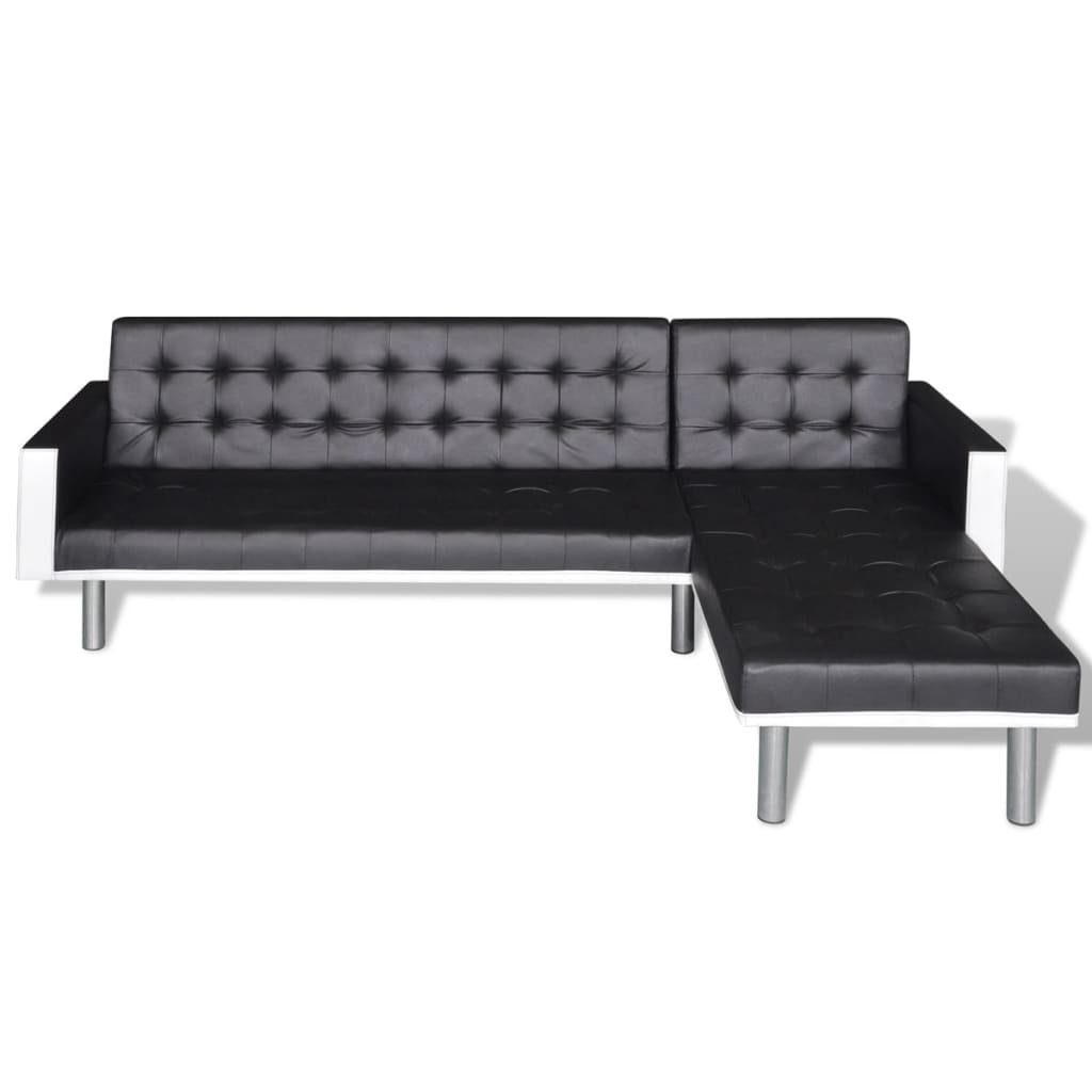 Vidaxl L Shaped Sofa Bed Faux Leather Black Sleeper Couch Lounge