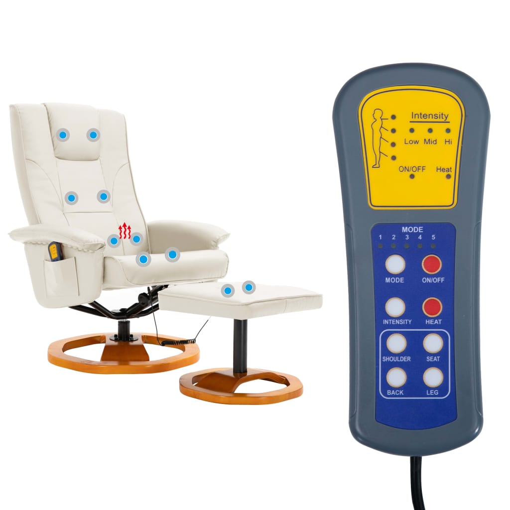 vidaXL Massage Chair with Foot Stool Cream Remote Control Adjustable