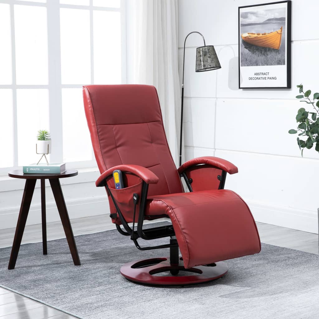 Vidaxl Massage Chair With Foot Stool Wine Red Remote Control