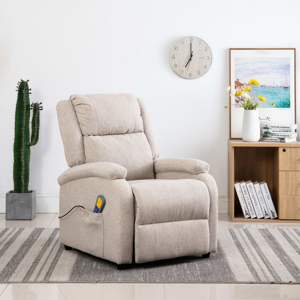 vidaXL Massage Recliner Cream Fabric Electric Massaging Armchair