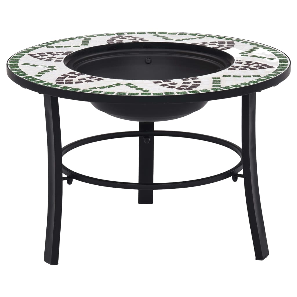 vidaXl Mosaic Fire Pit Green 68cm Ceramic Patio Fire Bowl Outdoor