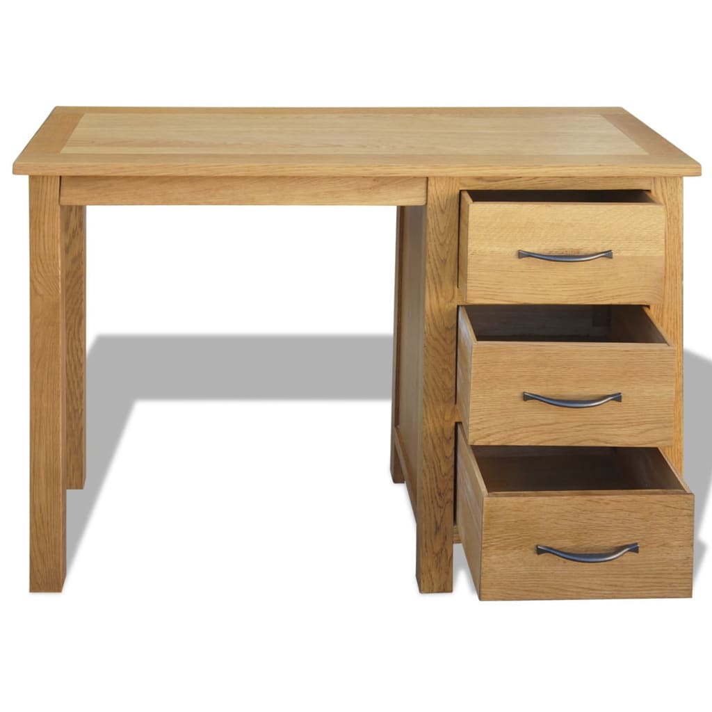 Vidaxl Solid Oak Wood Desk With 3 Drawers Furniture Bedroom Office