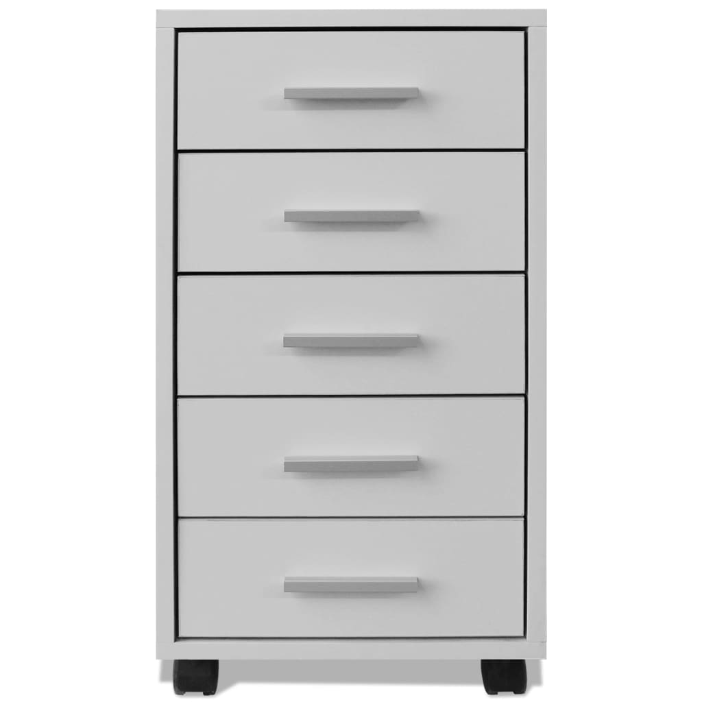 vidaXL Office Drawer Unit with Castors 5 Drawers White Home