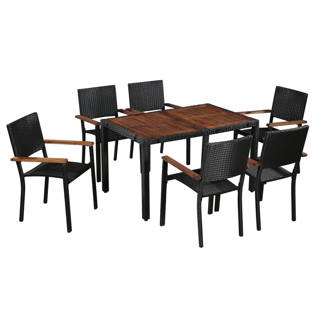 vidaXL Outdoor Dining Set 7 pcs Poly Rattan and Solid Acacia Wood Table