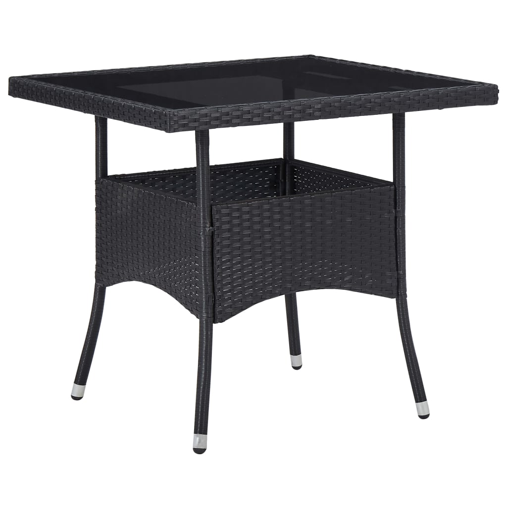 vidaXL Outdoor Dining Table Black Poly Rattan and Glass Weather