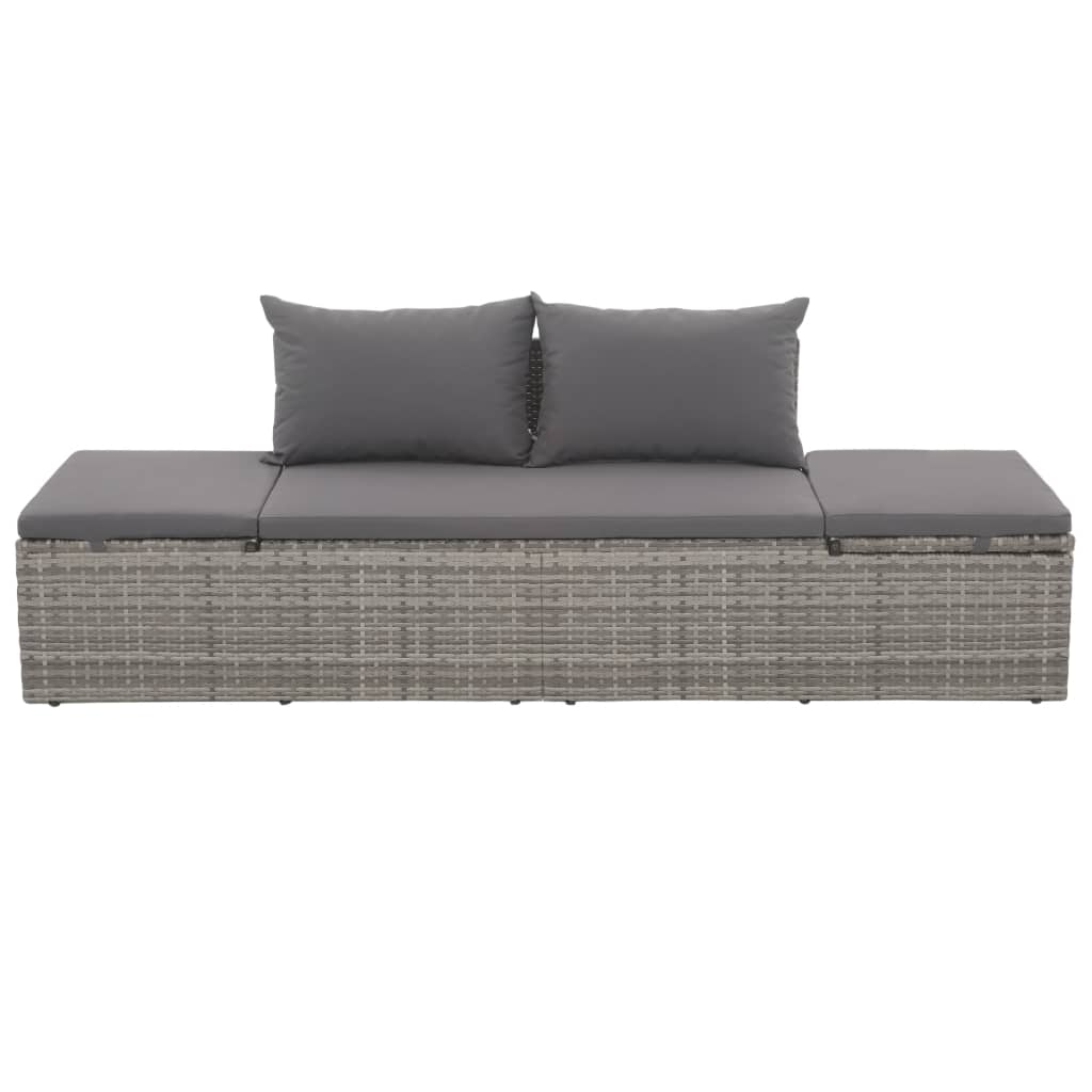 vidaXL Outdoor Lounge Bed Poly Rattan 195x60x60cm Grey Garden Patio