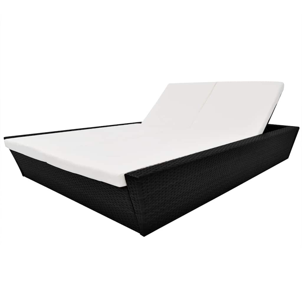 vidaXL Outdoor Lounge Bed with Cushion Poly Rattan Black Weather