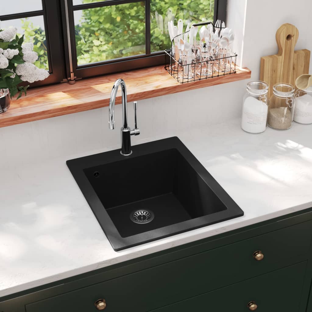Vidaxl Overmount Kitchen Sink Single Basin Granite Black Stain Resistant Bowl 1696039 00 ?v=637394150703181091