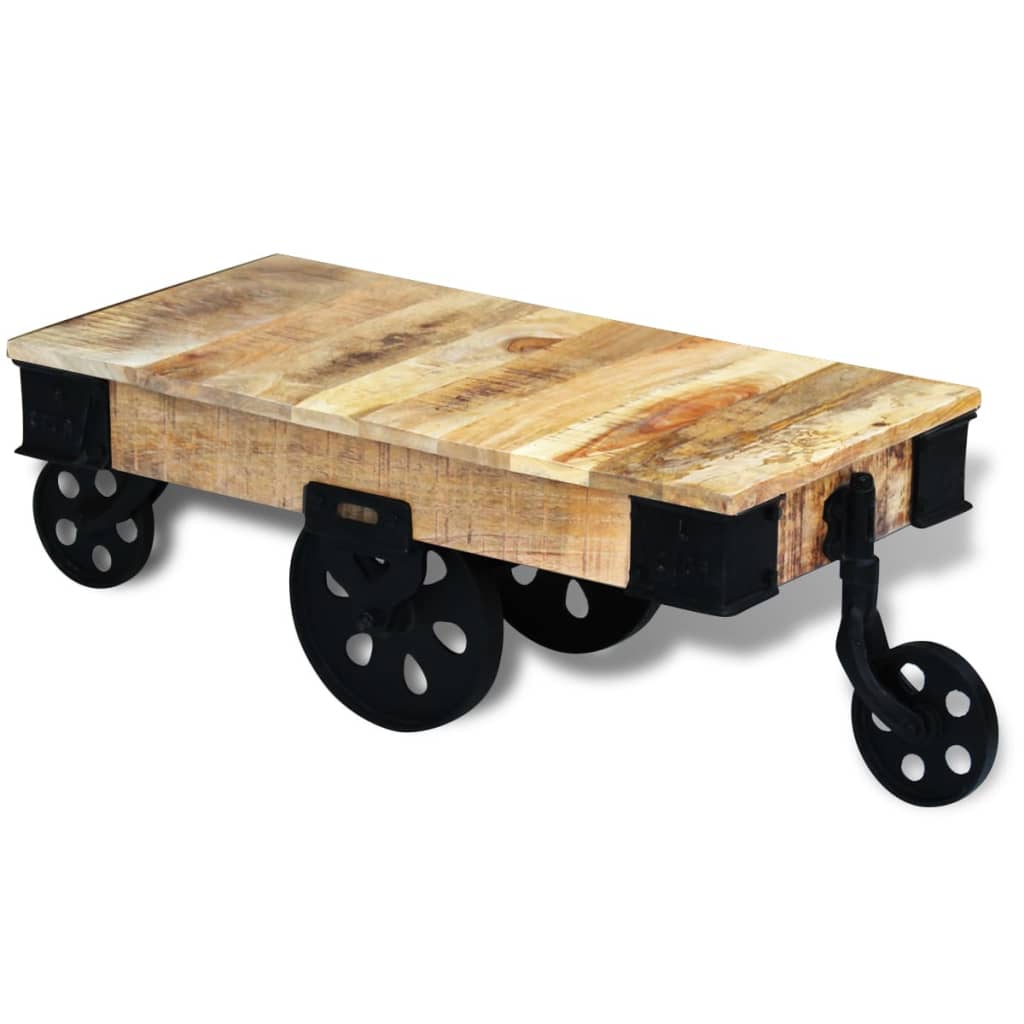 Vidaxl Rough Mango Wood Coffee Side Table On Wheels Couch Living