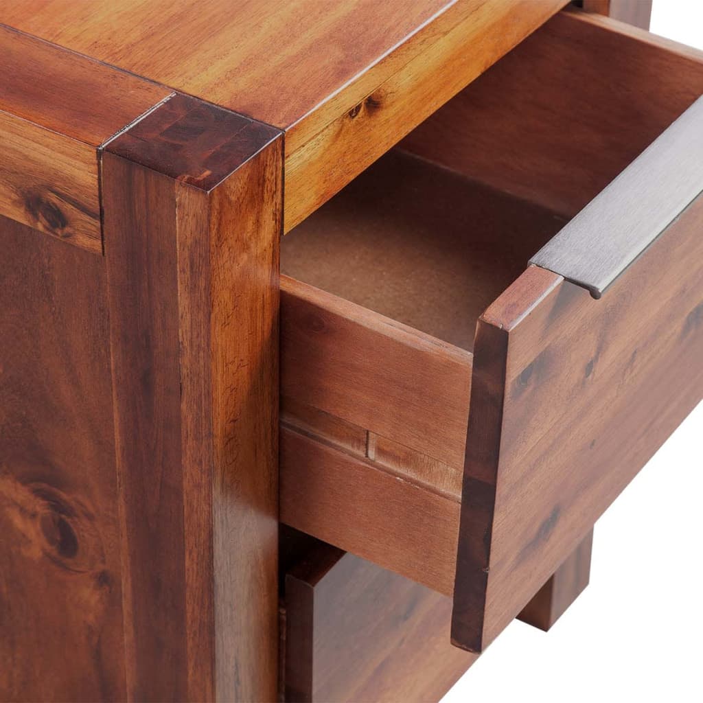 vidaXL Solid Acacia Wood Bedside Table 2 Drawers Nightstand