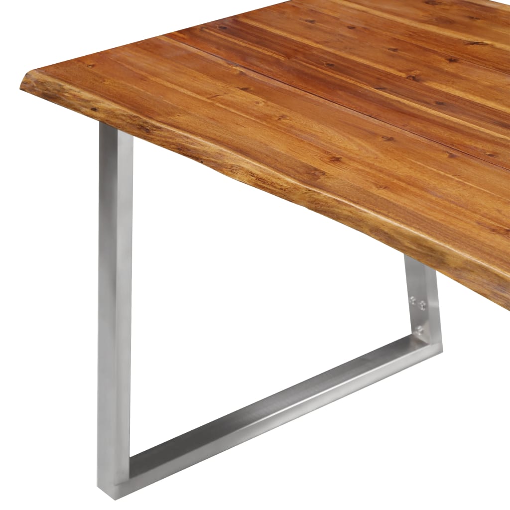 vidaXL Solid Acacia Wood Dining Table 120cm with Stainless Steel Legs