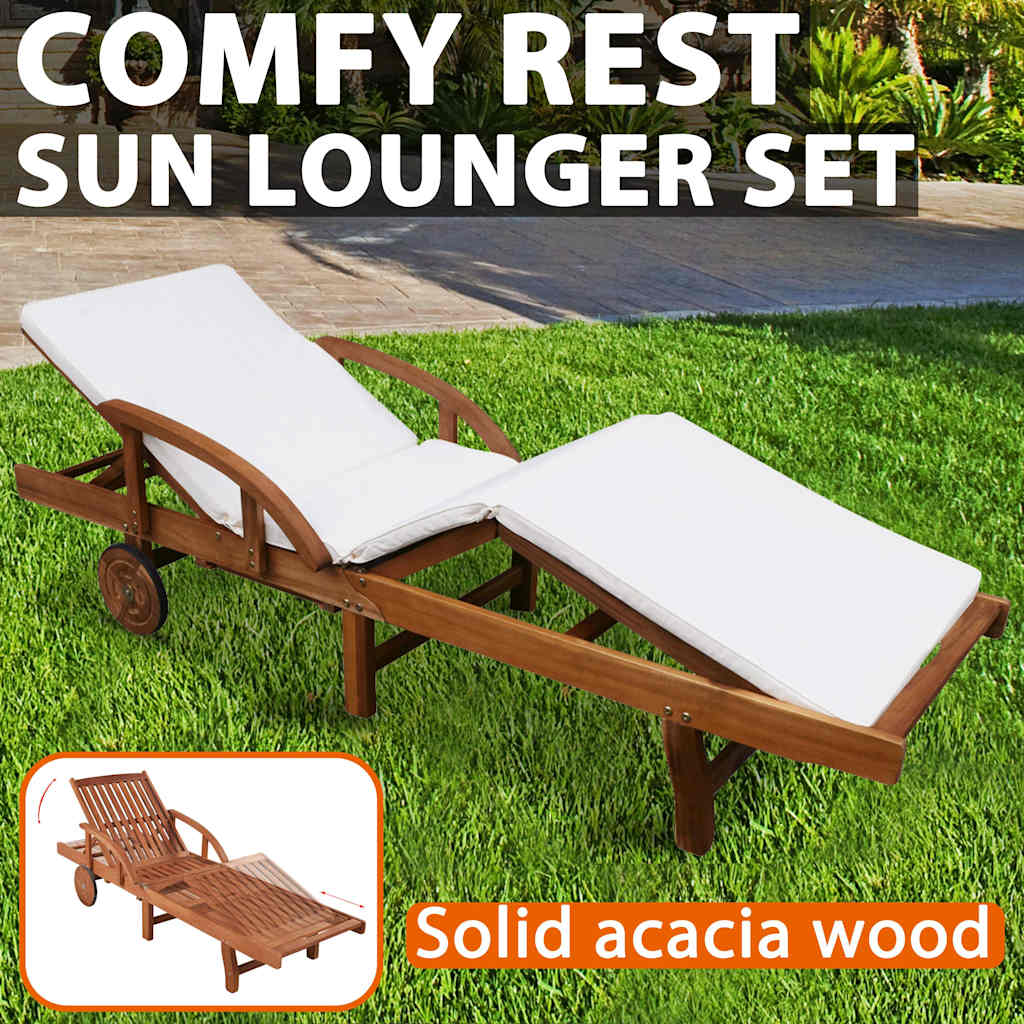 vidaXL Solid Acacia Wood Sun Lounger 200x68x83cm Outdoor Chaise Lounge Bed