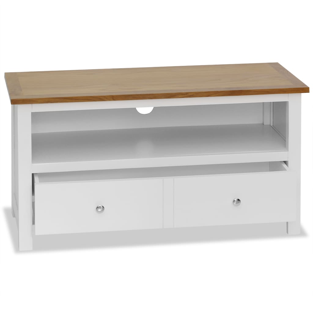 Vidaxl Solid Oak Wood Tv Cabinet 90cm 2 Drawers 1 Shelf Storage