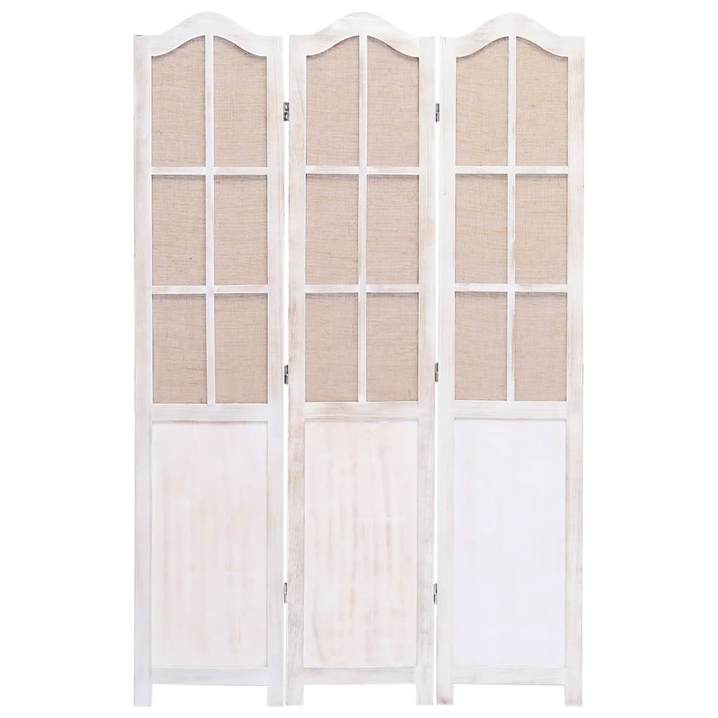 vidaXL Solid Paulownia Wood 3Panel Room Divider White 105x165cm Fabric