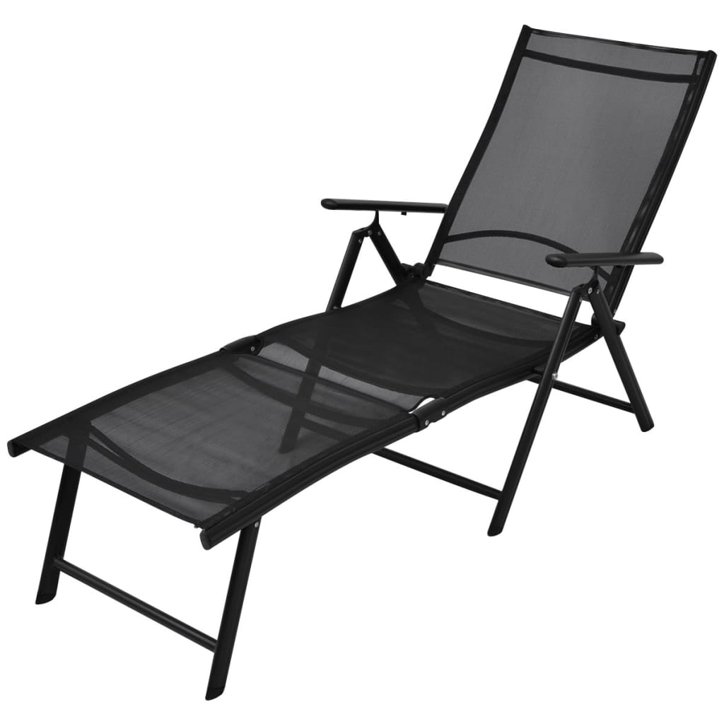 vidaXL Sun Lounge Textilene Aluminium Black Folding Chair Recliner Beach Patio | Buy Sun Lounges ...