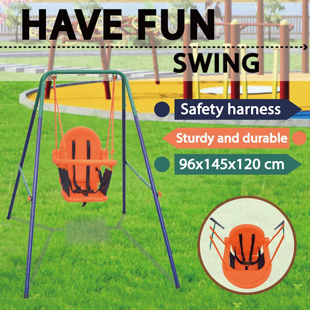 vidaXL Toddler Swing Set with Safety Harness Orange Outdoor Play