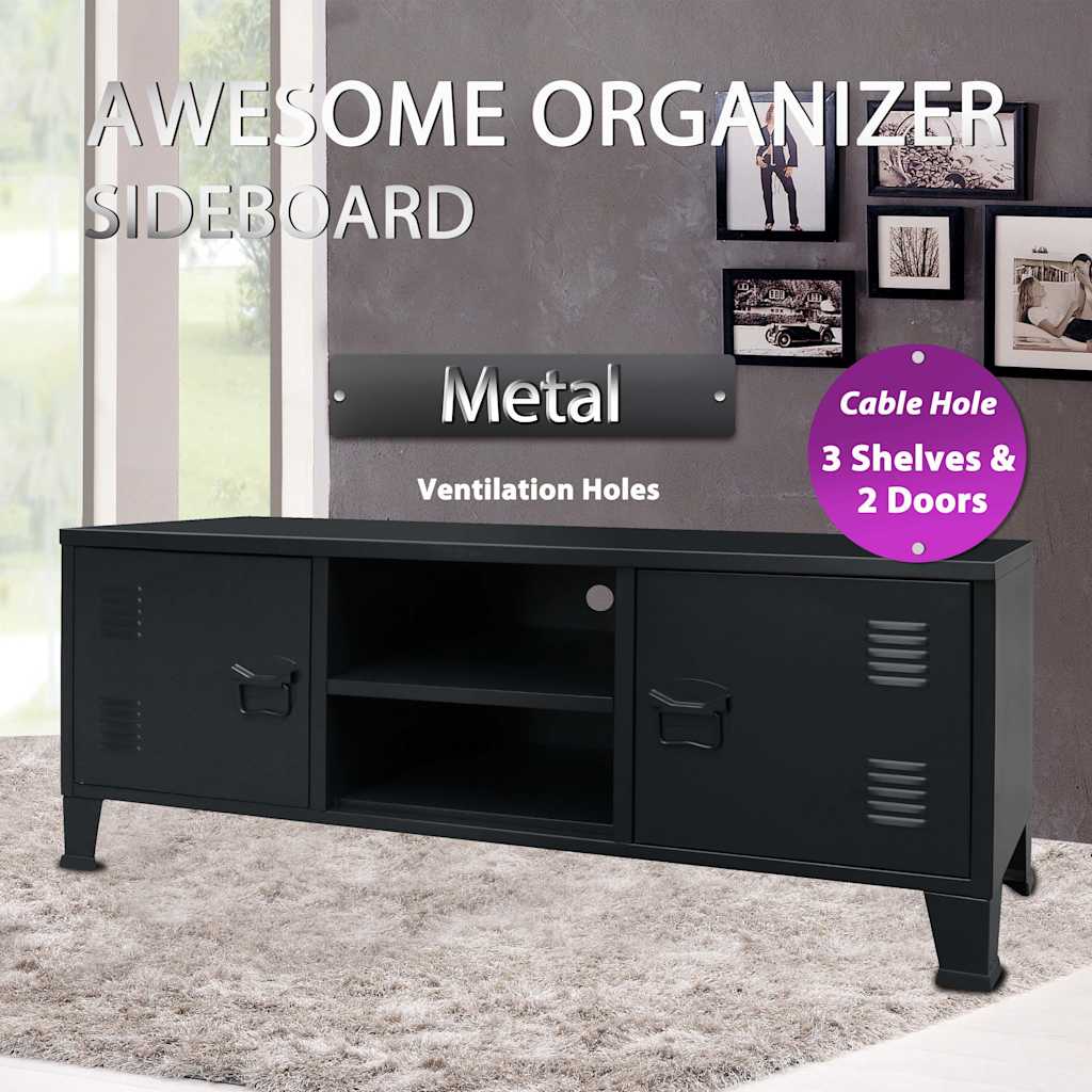 vidaXL TV Metal Industrial Style Black Entertainment Center