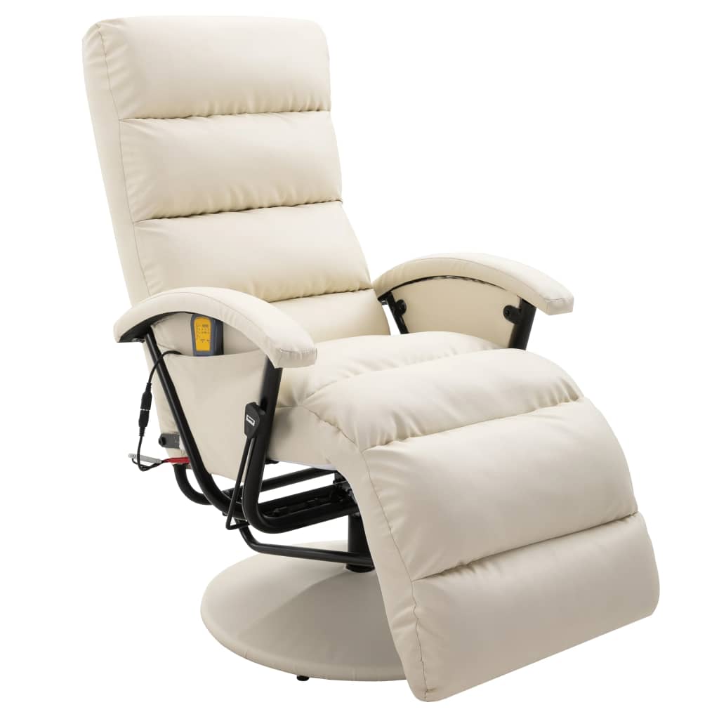 vidaXL TV Massage Recliner Cream White Faux Leather Bedroom Shiatsu
