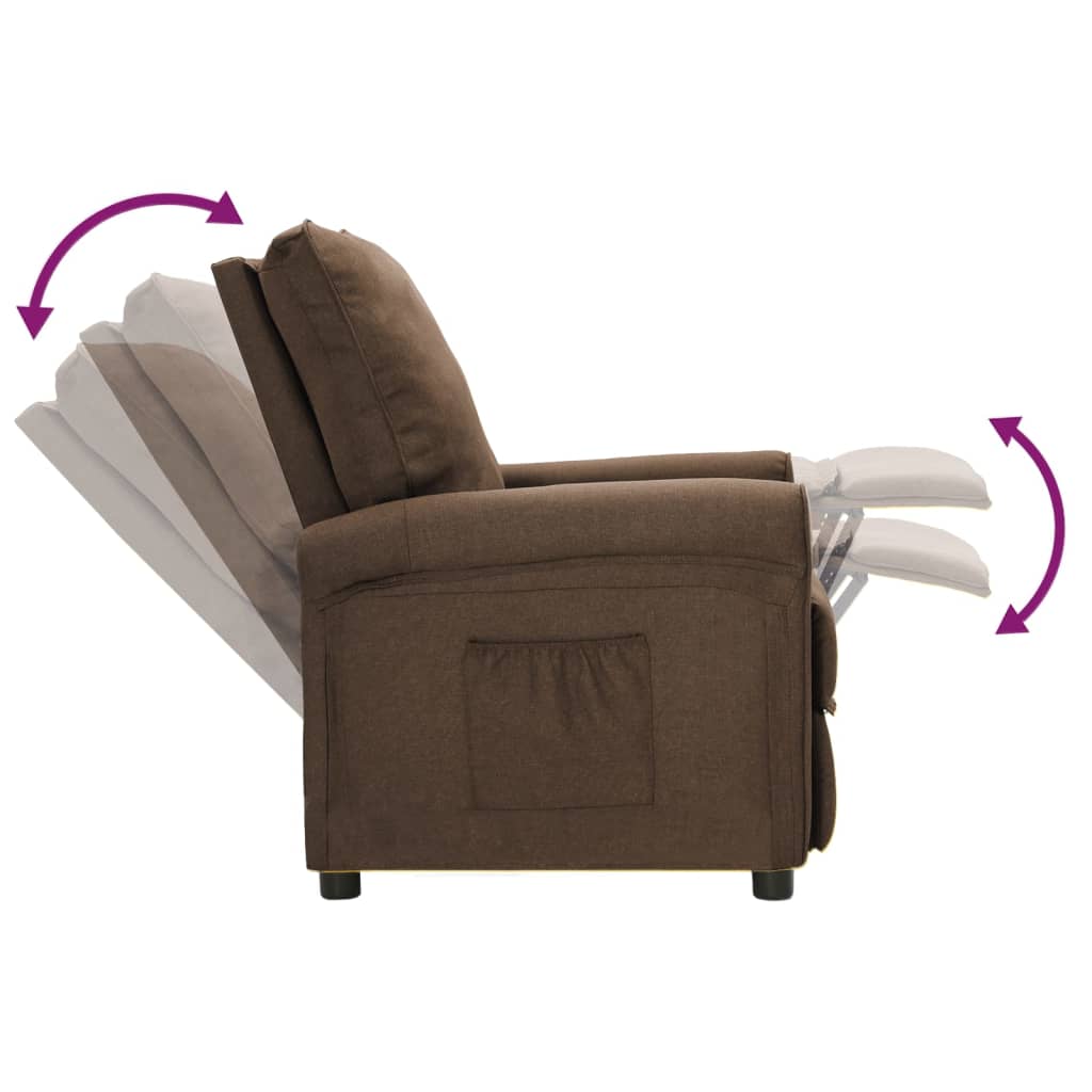vidaXL TV Recliner Chair Brown Fabric Reclining Armchair Padded Lounge