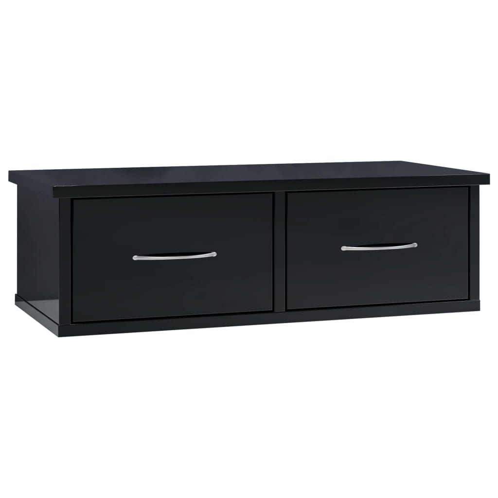 vidaXL Wallmounted Drawer Shelf High Gloss Black 60x26x18.5cm